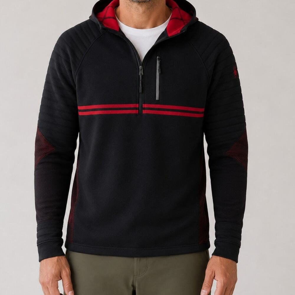 Smartwool Intraknit Merino WoolTech 1/2 Zip Hoodie Jacket Red Black Outdoor- XL